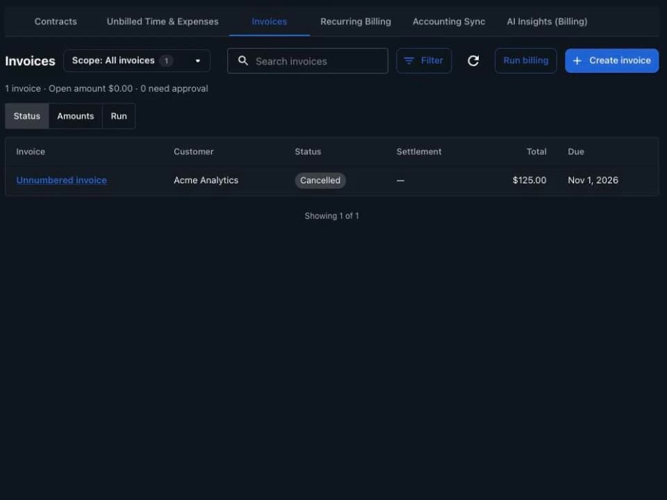 Stravere Billing invoices built from contracts and time