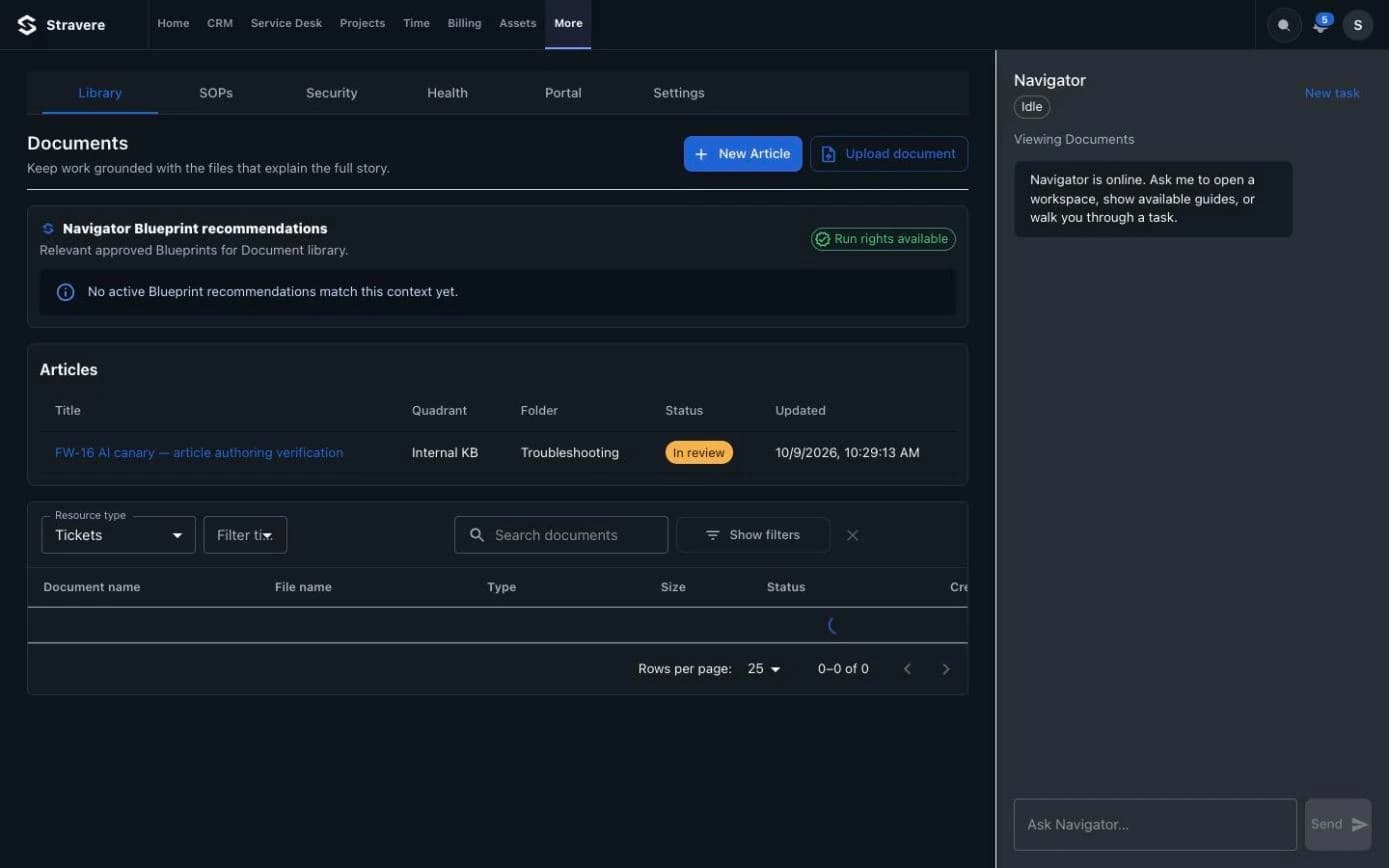 Stravere Docs library with articles and documents